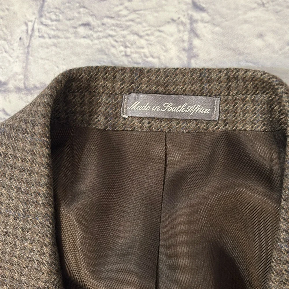 Oscar De La Renta 46XL Wool Cashmere Brown Houndstooth Blazer Sport Coat